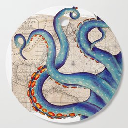 Octopus Tentacles Vintage Map Blue Cutting Board