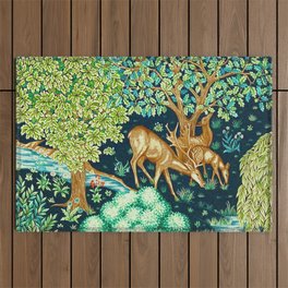 William Morris Deer by a Brook Tapestry Indigo Outdoor Rug