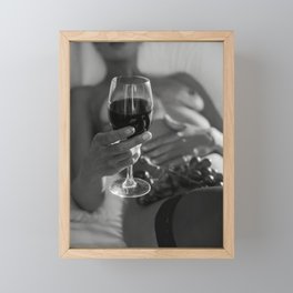 Lying Nude with Wine Photo Thigh Highs Stunning Breasts Stockings Framed Mini Art Print