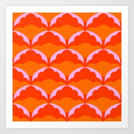 Orange Scalloped Floral Pattern Art Print