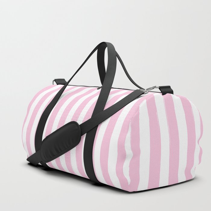 Pink and White Cabana Stripes Palm Beach Preppy Duffle Bag