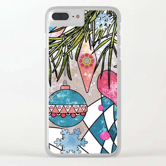 Vintage Christmas illustration . 1 . New year Clear iPhone Case