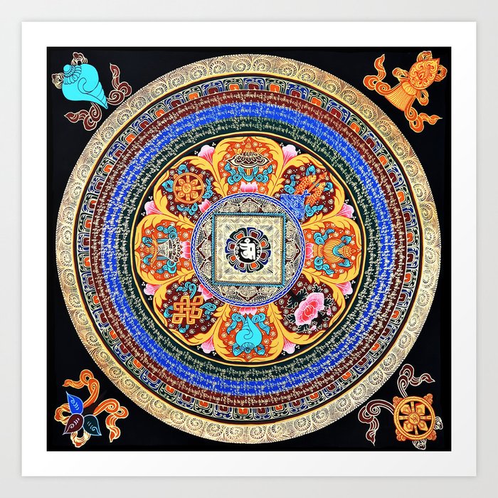 Om Mantra Tibetan Mandala Sapphire Art Print