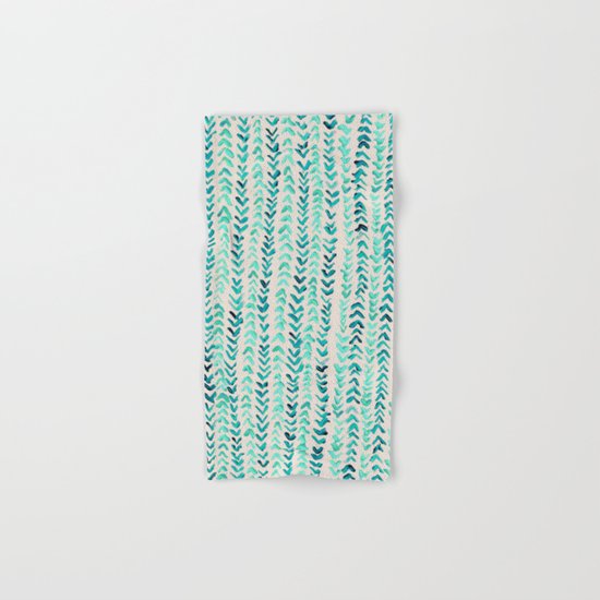 Hand Painted Herringbone Pattern in Mint Hand & Bath Towel