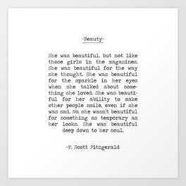 She was beautiful F. Scott Fizgerald typographical quote art print Art Print