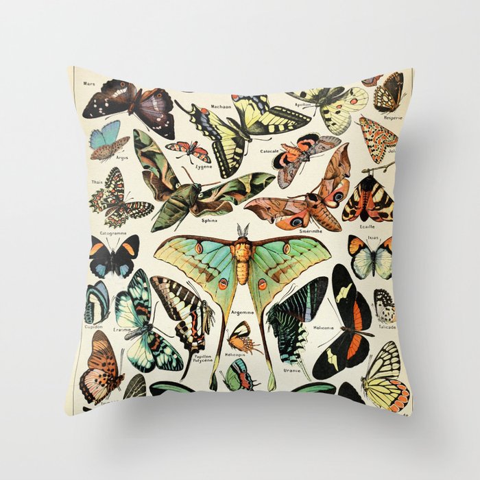 Papillon I Vintage French Butterfly Charts by Adolphe Millot Throw Pillow
