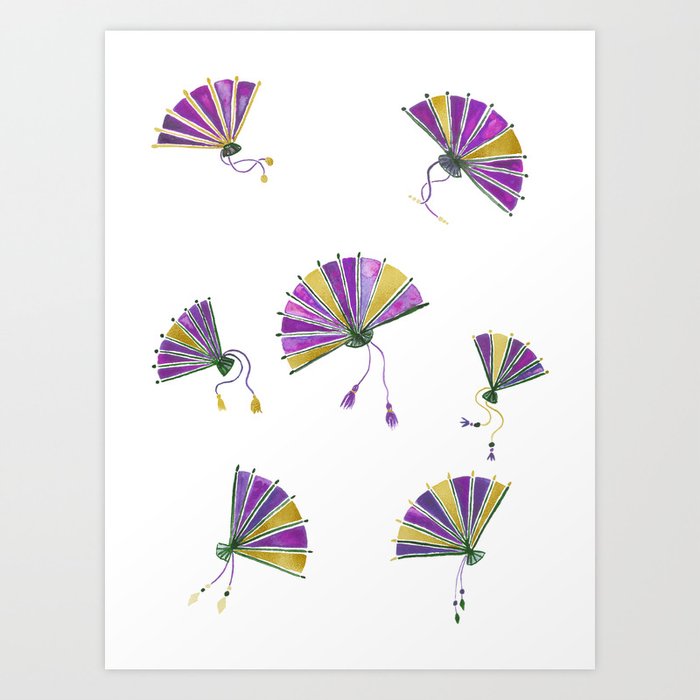 Oriental fans purple and gold palette Art Print