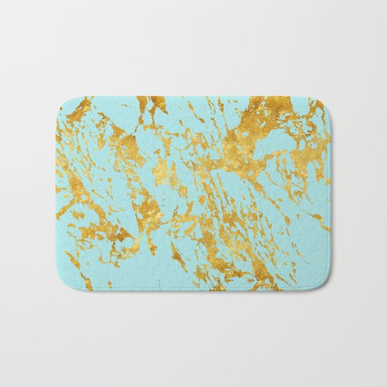 Luxury and glamorous gold glitter on aqua Sea marble Bath Mat