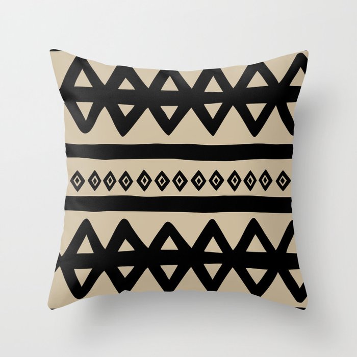 Hand Drawn Tribal - Triangle Stripes Pattern Throw Pillow