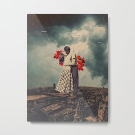 Stand By Me Metal Print | Vintage, Collage, Floral, Archotecture, Together, Red, Flowers, Couple, Orange, Cityscape 