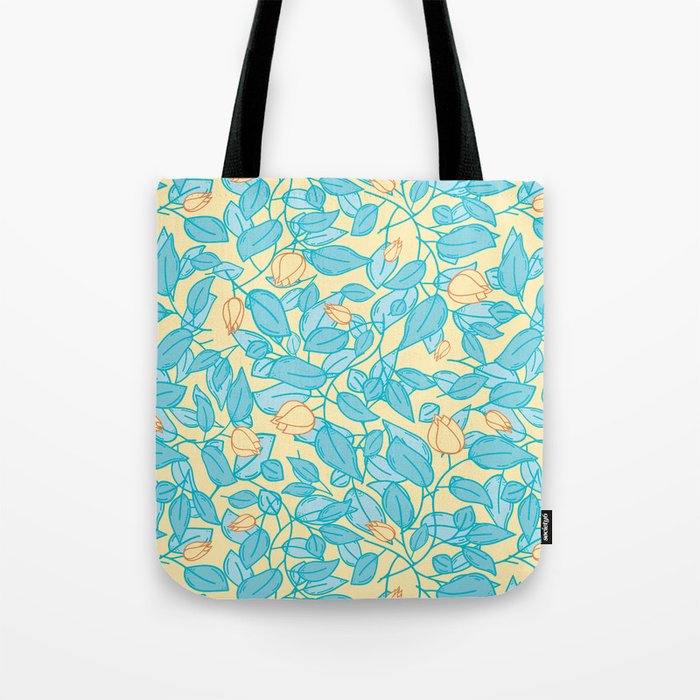 Floral pattern in blue and yellow ice cream colors Tote Bag