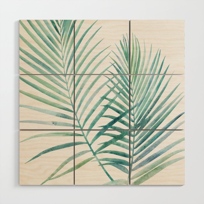Twin Palm Fronds - Teal Wood Wall Art