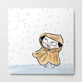 Pug in the Rain- Cute Dog Artwork Metal Print