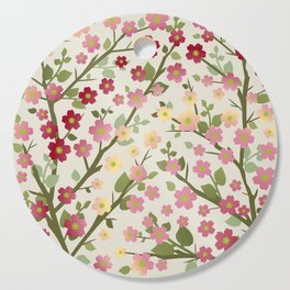 Lovely Blossoms - red pink on beige Cutting Board