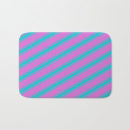 [ Thumbnail: Orchid & Dark Turquoise Colored Lined/Striped Pattern Bath Mat ]