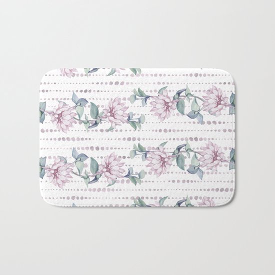 Pretty Succulent Rose Gold Striped Polka Dots Bath Mat