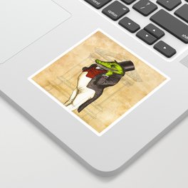Alligator with top hat on a tea-stained background Sticker