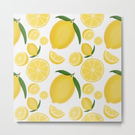 Lemon Love || Bright Fresh Citrus Slices, Seamless Pattern Metal Print