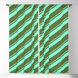 [ Thumbnail: Dark Olive Green and Aquamarine Colored Lined Pattern Blackout Curtain ]