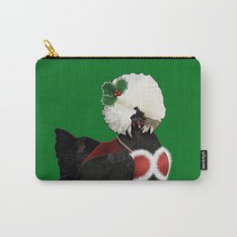 Black Polish Hen Wearing A Santa-Baby Christmas Outfit With Mistletoe Carry-All Pouch