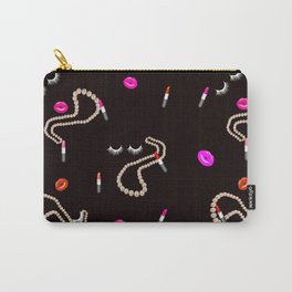 Make up lover gift idea.Make up ,cosmetics pattern.Dark background. Carry-All Pouch