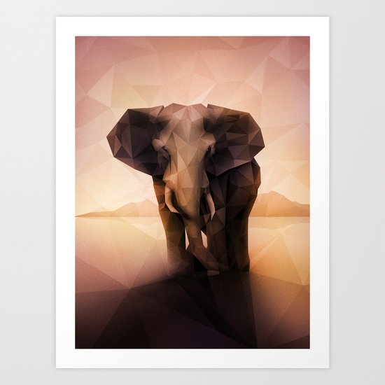Elephant (Low Poly Peach) Art Print