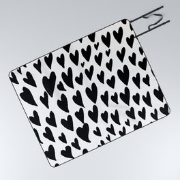 Valentines day hearts explosion - black and white Picnic Blanket