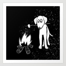 Marshmallows (& Happy pup by the campfire) Art Print