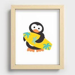 Surfing penguin, yellow board Recessed Framed Print