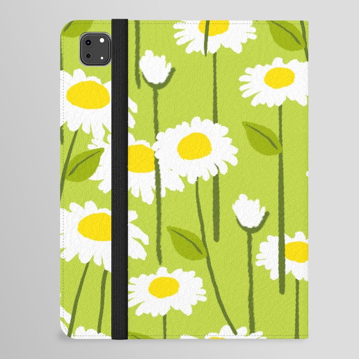 Cheerful Modern Daisy Flowers On Light Green iPad Folio Case