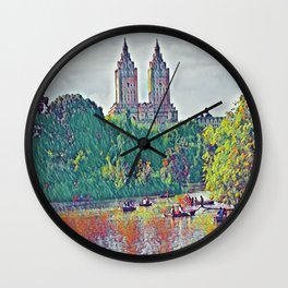 Central Park Rowboat Scene Bright Wall Clock