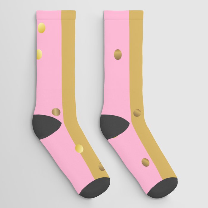 Christmas Golden confetti on Gold and Pink Stripes Socks