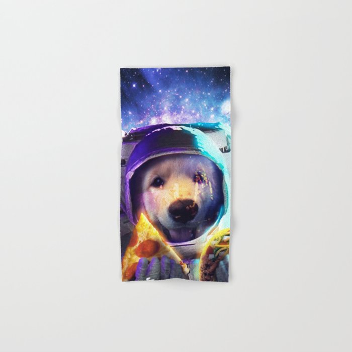 Astronaut Dog Eating Pizza Taco Hand & Bath Towel
