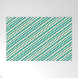 [ Thumbnail: Bisque and Light Sea Green Colored Pattern of Stripes Welcome Mat ]