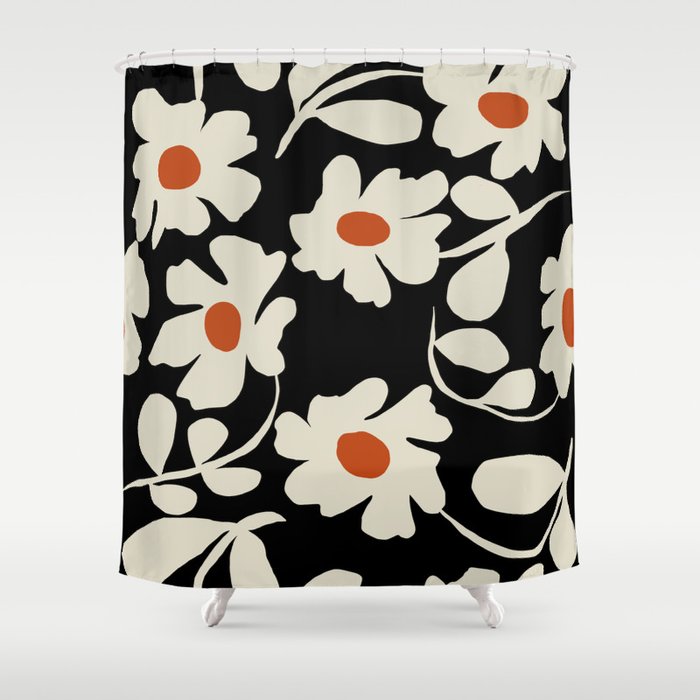 Black and white floral Shower Curtain