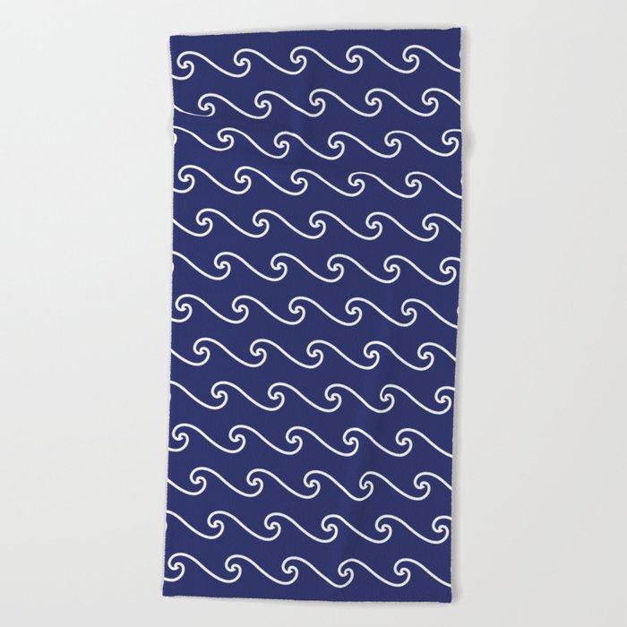 Wave Pattern | Waves | Nautical Patterns | Navy Blue and White | Beach Towel