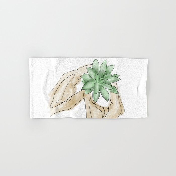 Succulent minimalist Art Hand Bath Towel by nchantedcreationsca