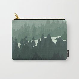 North by Pacific Northwest Carry-All Pouch | Landscape, Green, Mountains, Hills, Trees, Drawing, Relaxing, River, Digital, Hazy 