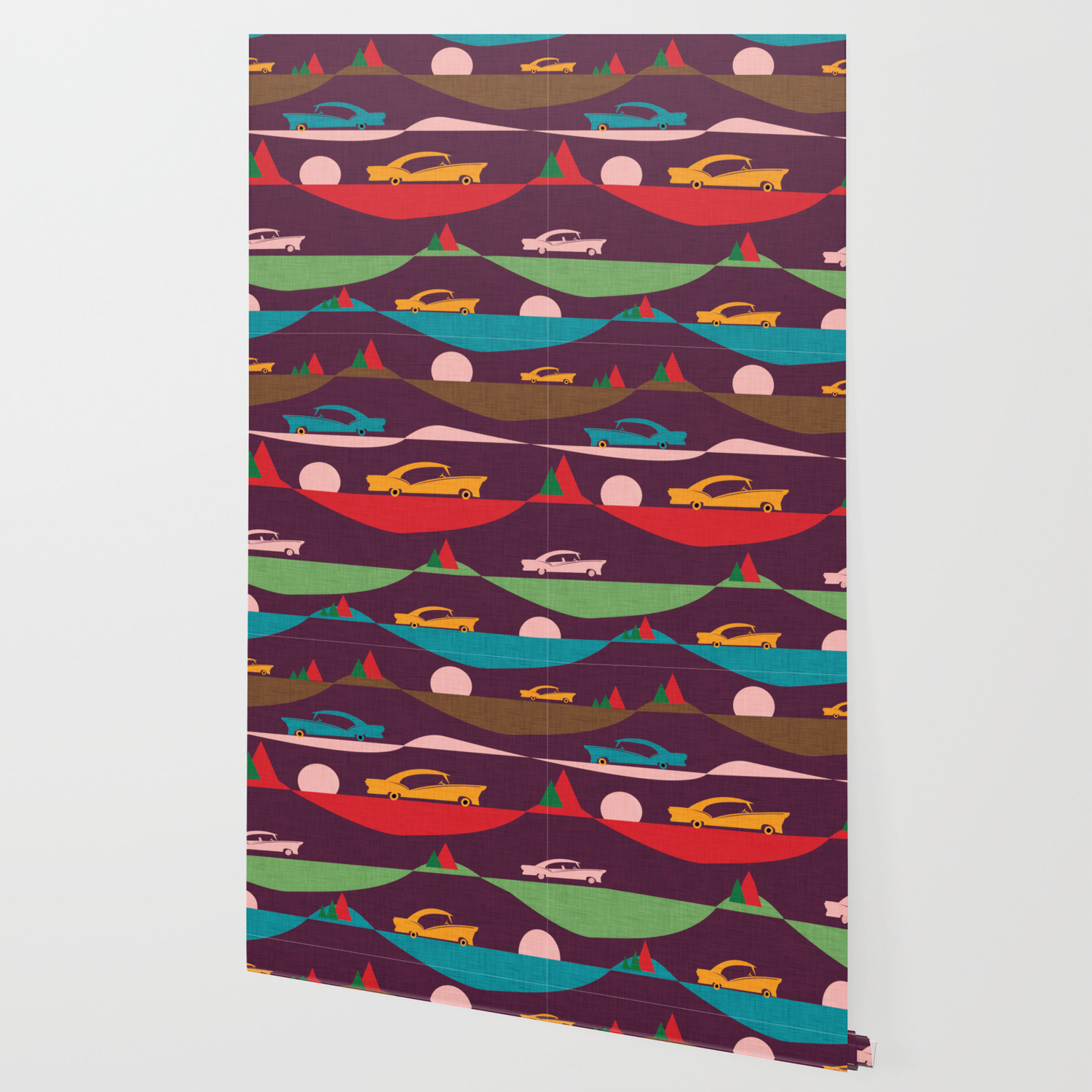 50s Retro Road Trip Purple Midcenturymodern Wallpaper By