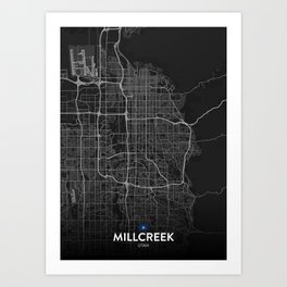 Millcreek, Utah, United States - Dark City Map Art Print