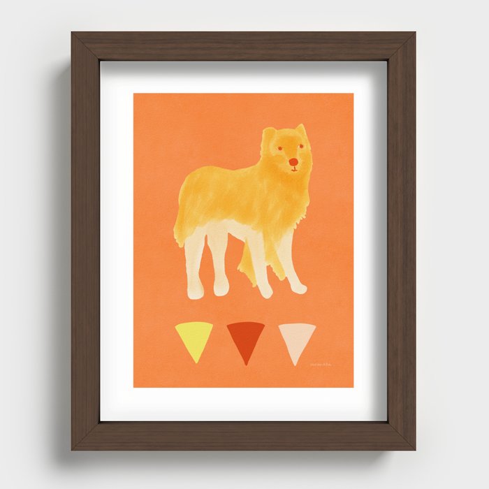 Dog and Fans - Light Orange and Orange Recessed Framed Print