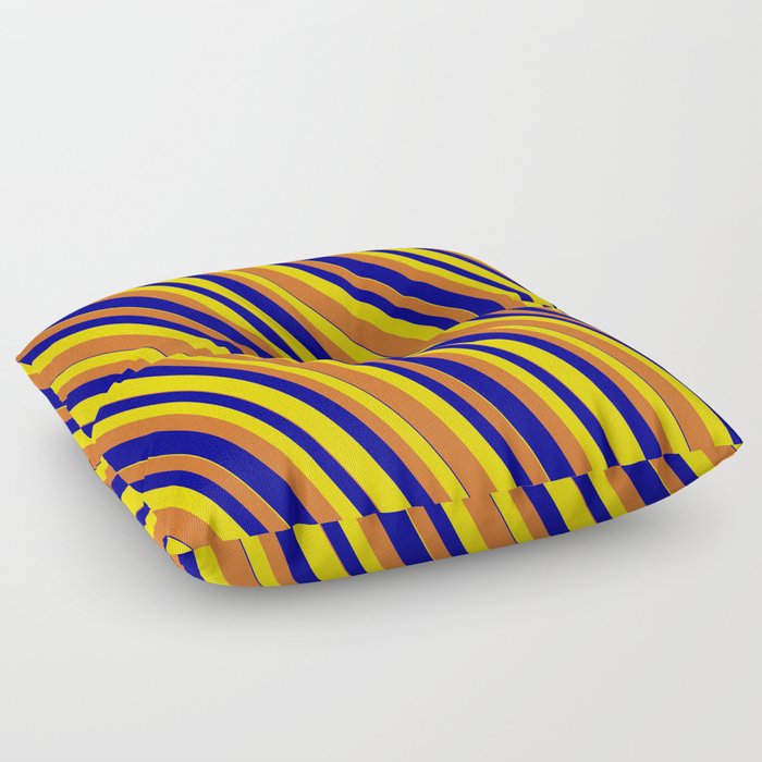 Dark Blue, Yellow, and Chocolate Colored Striped/Lined Pattern Floor Pillow