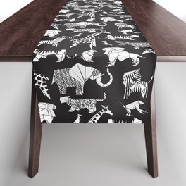 Origami safari animalier // black background white animals Table Runner
