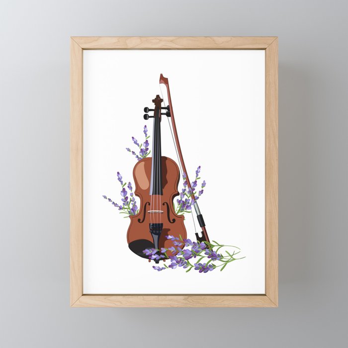 Violin with lavender Framed Mini Art Print