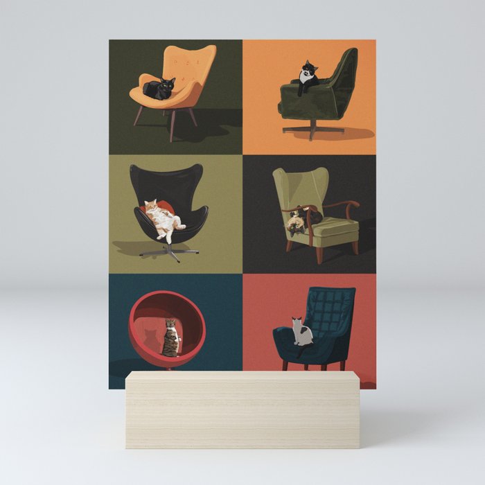 Cats on Chairs Mini Art Print