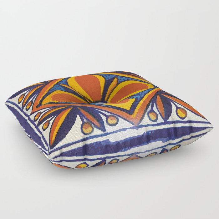 Yellow star talavera tile typical hand painted mosaic ceramic Floor Pillow