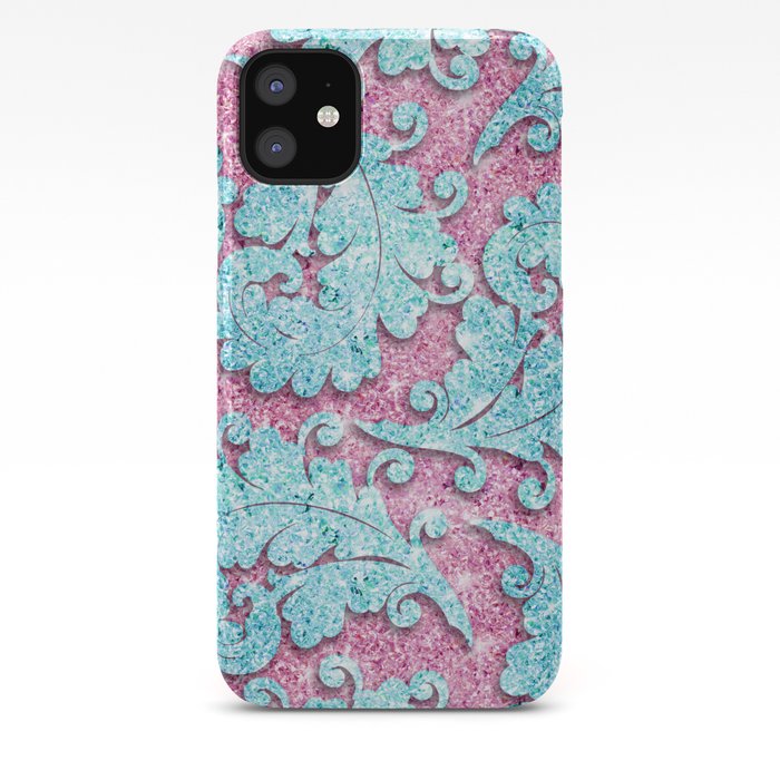 Pink Teal Glitter Girly Paisley Pattern Photo Iphone Case