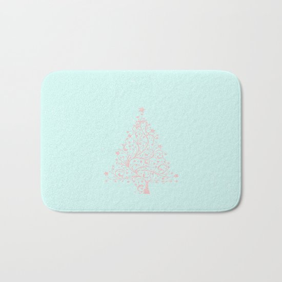 Merry christmas- Pink abstract christmastree on turquoise backround Bath Mat