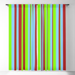 [ Thumbnail: Red, Light Sky Blue, and Chartreuse Colored Lined/Striped Pattern Blackout Curtain ]