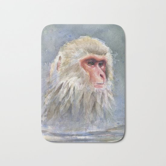 Snow Monkey Watercolor Animal Bath Mat
